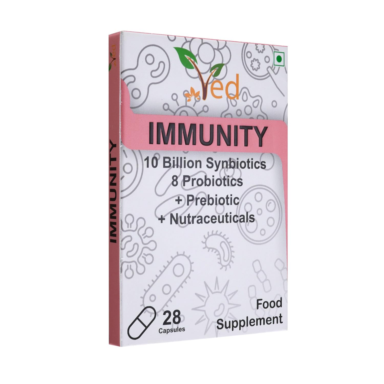 VED Immunity Complex Probiotics and Prebiotics Complex - 10 Billion CFU - 28 Probiotic Complex Capsules for Women & Men - Lactobacillus Piantarum, Casei, Rhamnosus, 28 Days Supply.