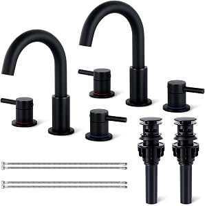 Black Bathroom Faucet 3 Hole, 2-Handle Widespread Faucet (2 Pack)