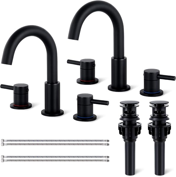 Black Bathroom Faucet 3 Hole, 2-Handle Widespread Faucet (2 Pack)