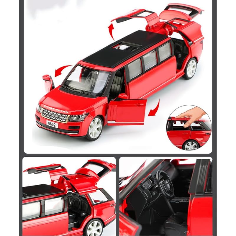 Image of Kids Model 1:32 Long Rang Rover Die Cast Metal Car Pull Back Action Opening Doors with Realistic Engine Sound Lights Toy Car Gift for Boys - Multi