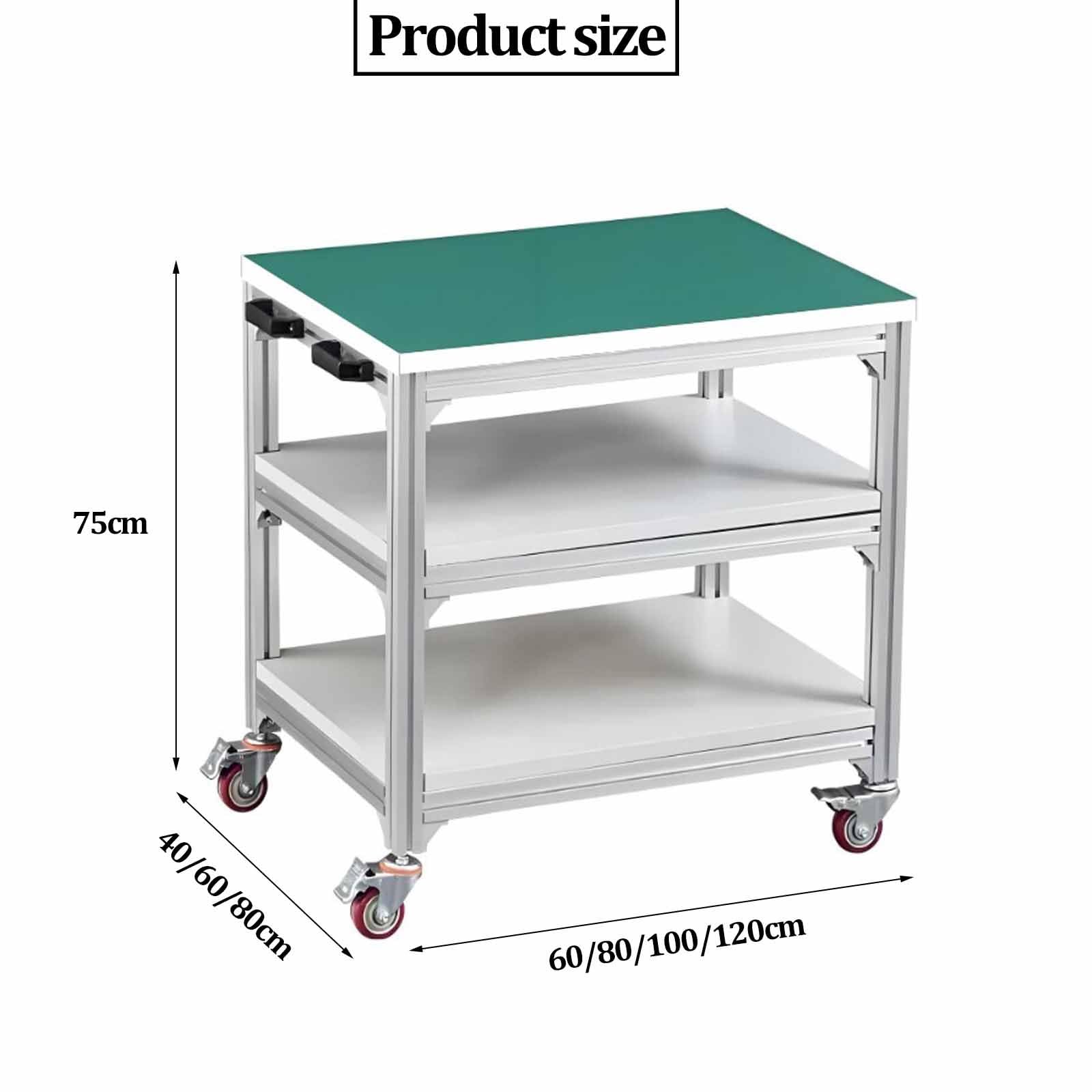 Banco de Trabajo antiestático con Ruedas, Mesa de Trabajo móvil de 3 Niveles, Banco de Laboratorio móvil, estación de Trabajo de aleación de Aluminio, Banco de Trabajo de Metal(120 * 80 * 75cm)
