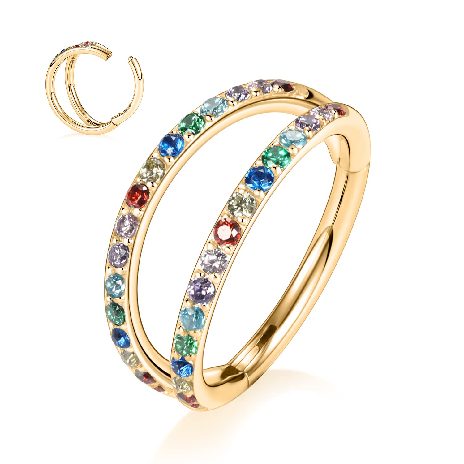 GAGABODY Conch Piercing Double Open Stack with CZ 16 Gauge Hoop Earrings 18g Septum Jewelry 20g Septum Ring Daith Earrings 316L Surgical Steel Lip