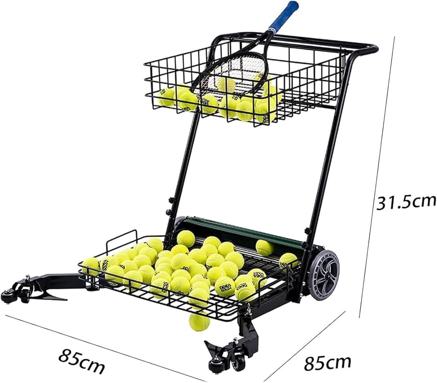 Raccoglitore portatile per palline da tennis con 290 palline di grande capacità, non c'è bisogno di piegarsi, con ruota rotante universale a 360°, per tennis e golf
