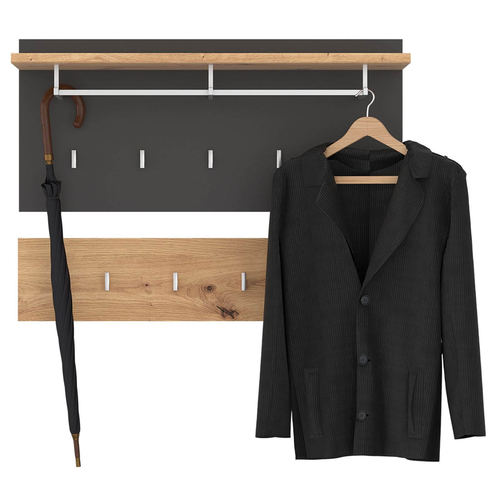 Moderne Wandgarderobe für den Eingangsbereich mit 3 grau lackierten