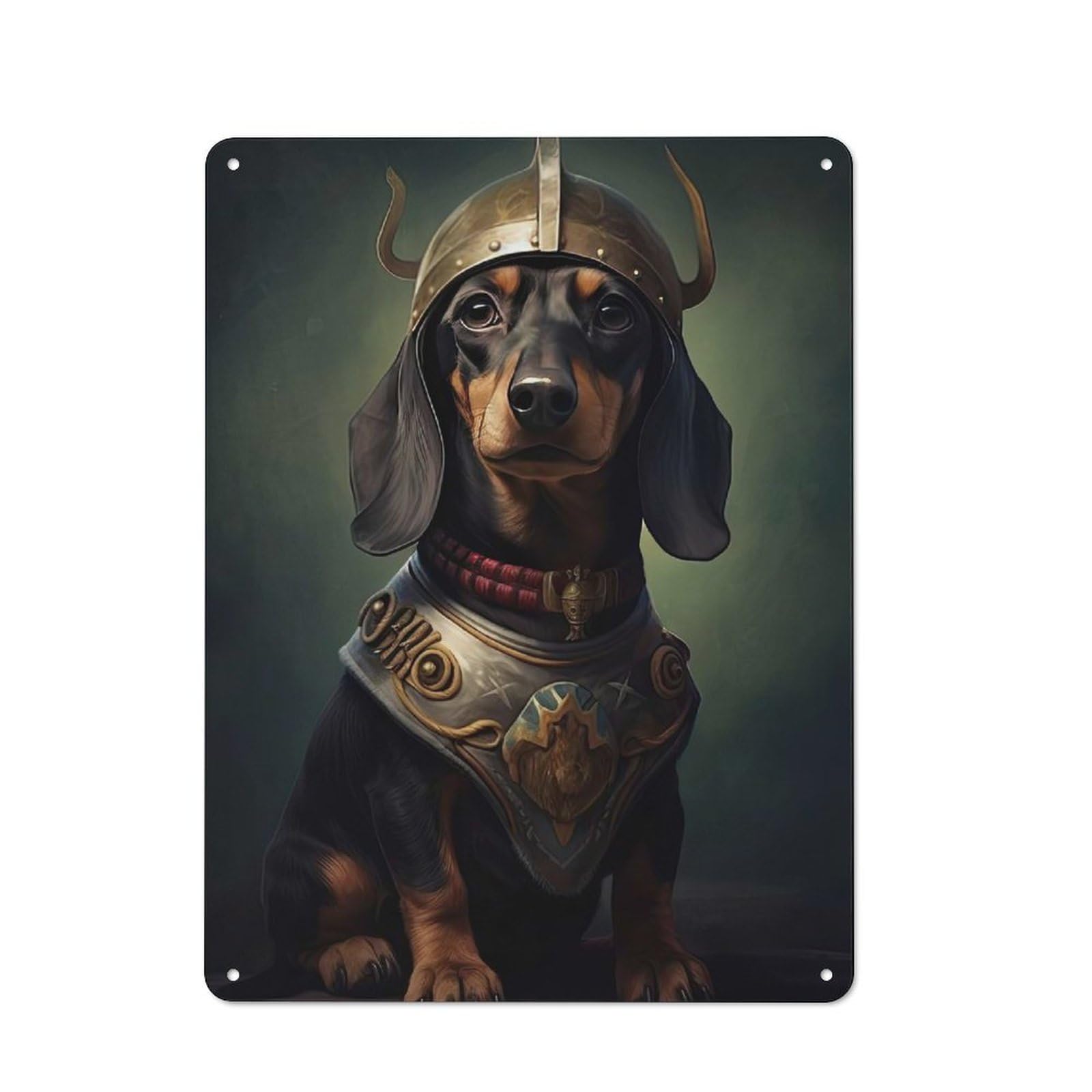 Junmoney Style-4 Warehouse Style Tin Wall Sign 40X30cm Featuring Dachshund Viking, Loft Wall Plaque For Loft, Studio, Office Or Creative Room