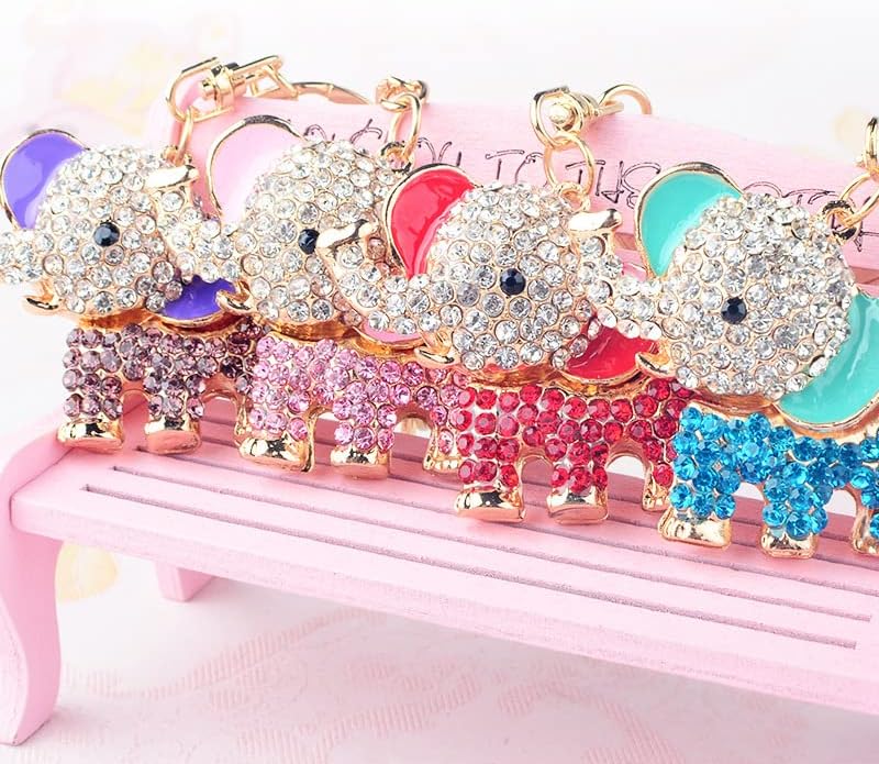 Cartoon Diamond-Encrusted Elephant car Keychain Bag Pendant Cute Elephant Creative Ladies Wallet pendant卡通镶钻大象汽车钥匙扣包挂件可爱小象创意女士钱包挂件 1Pcs(紫色镶钻大象)