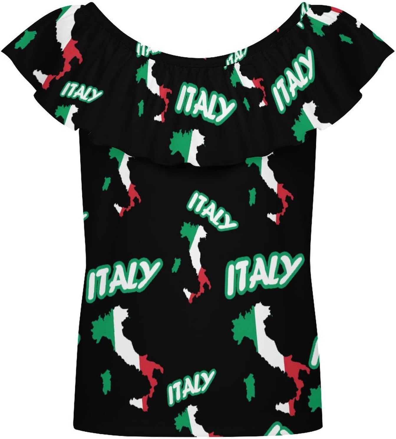 Italy Map Italian Flag Girls T-Shirts Top Ruffle Short Sleeve Blouse Casual Graphic Tees