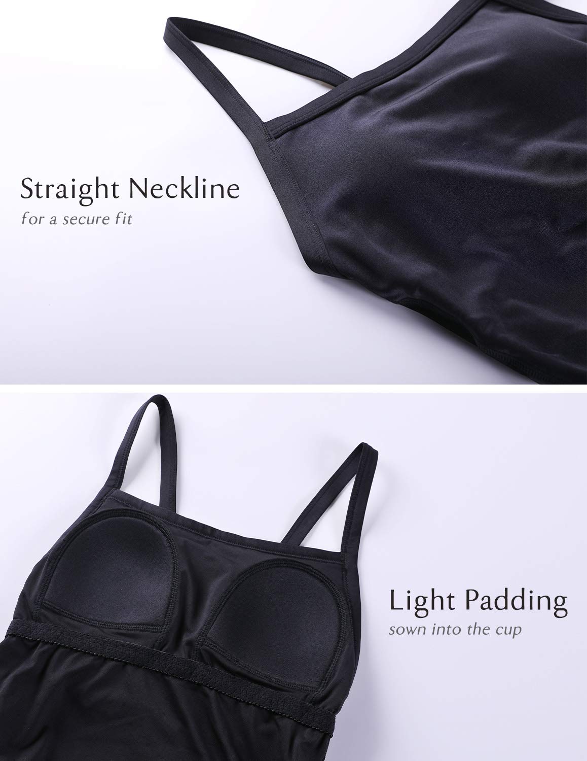 SYROKAN Femme Maillot de Bain Sport Natation 1 Pièce Mince Bretelles Dos Croisé Noir 40 inch