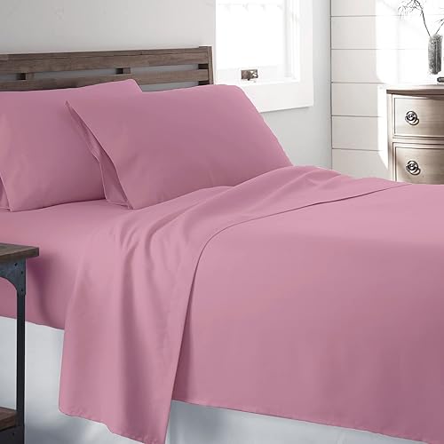 9Threads 400 Thread Count 100% Cotton Sateen Bed Sheets Deep Pocket, Cotton Bedsheets Crisp Cool and Strong Bed Linen (King, Pink)