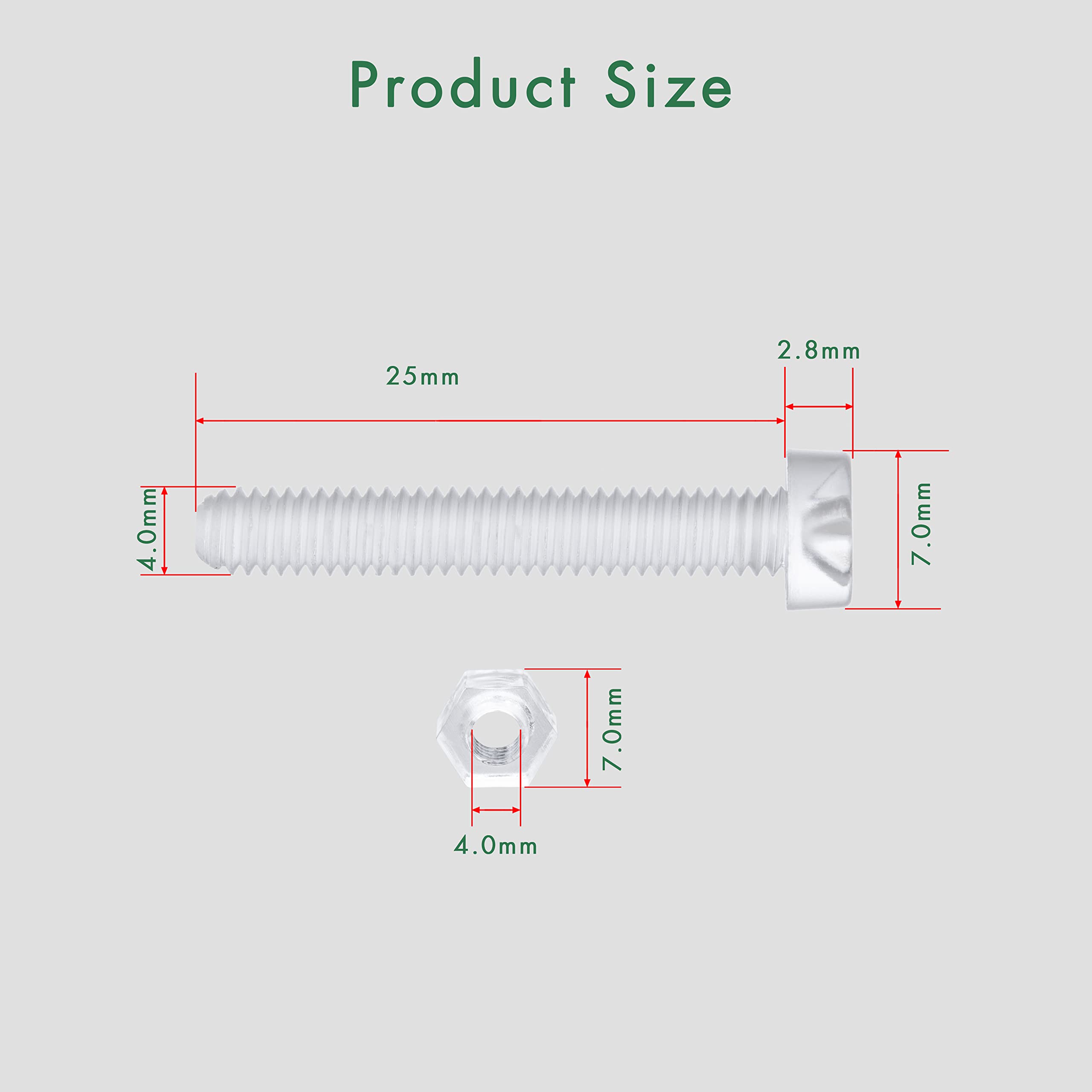 Pzsmocn 100 Pieces/50 Sets M4*25 mm PC Transparent Plastic Cross-recessed Round Head Screws and Hexagonal Nuts Kit - Image 2