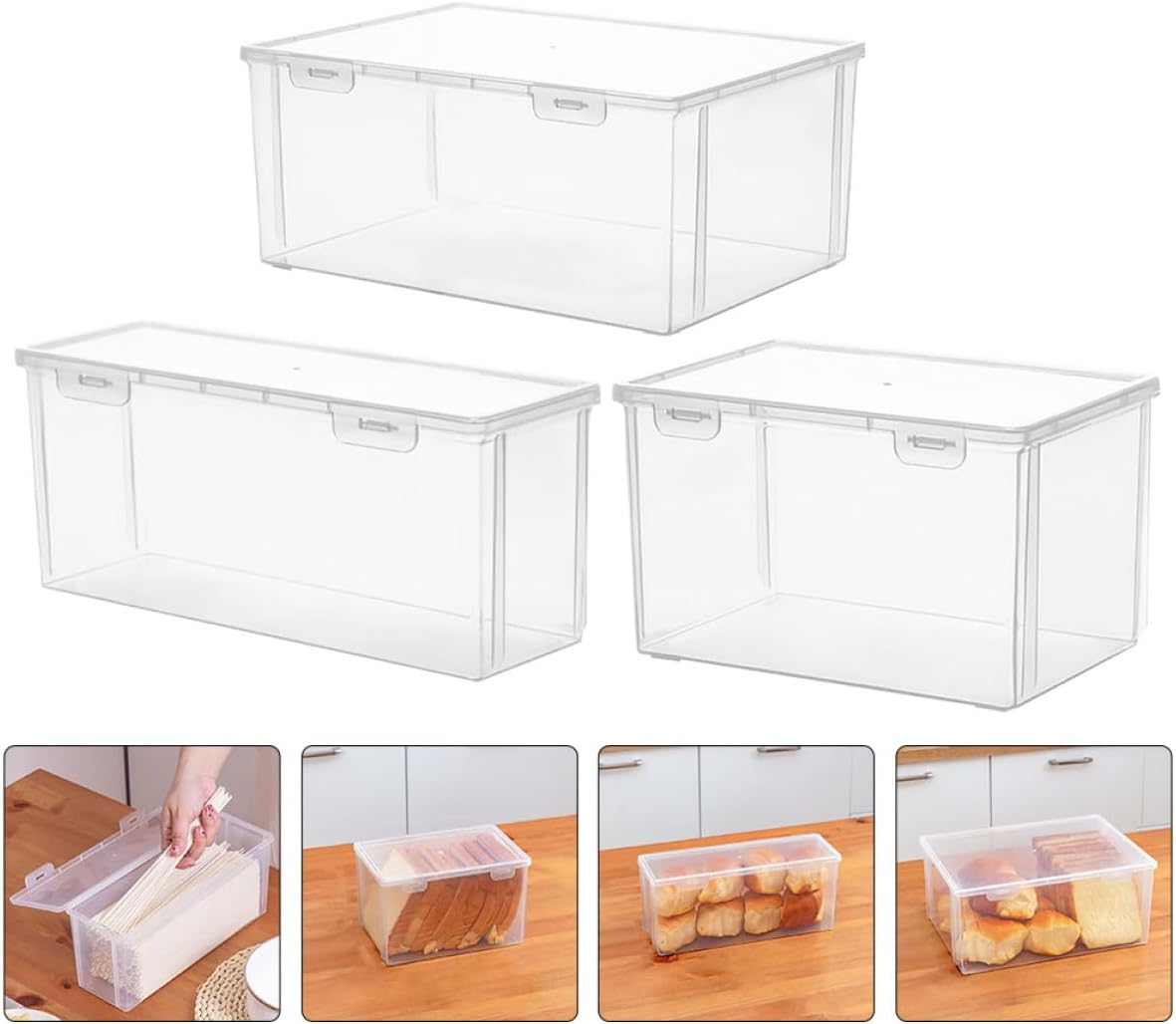 MAGICLULU 3pcs Bread Storage Container Set Plastic Loaf Storage Box Airtight Bread Saver for Kitchen Counter