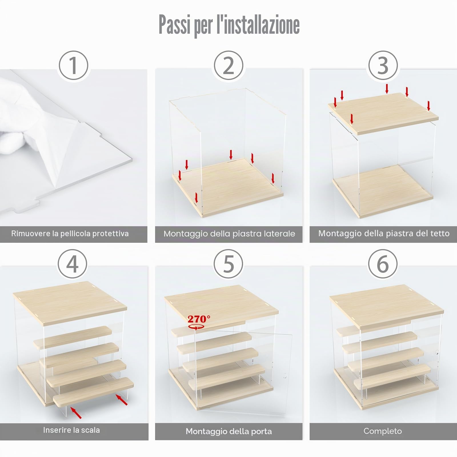 Vetrina in Acrilico Trasparente, 5 Mensola Espositore Action Figure, Vetrina Controsoffitto Trasparente con Porta, Organizer per Collezione, Amiibo, Rocce,Modellismo,Legno