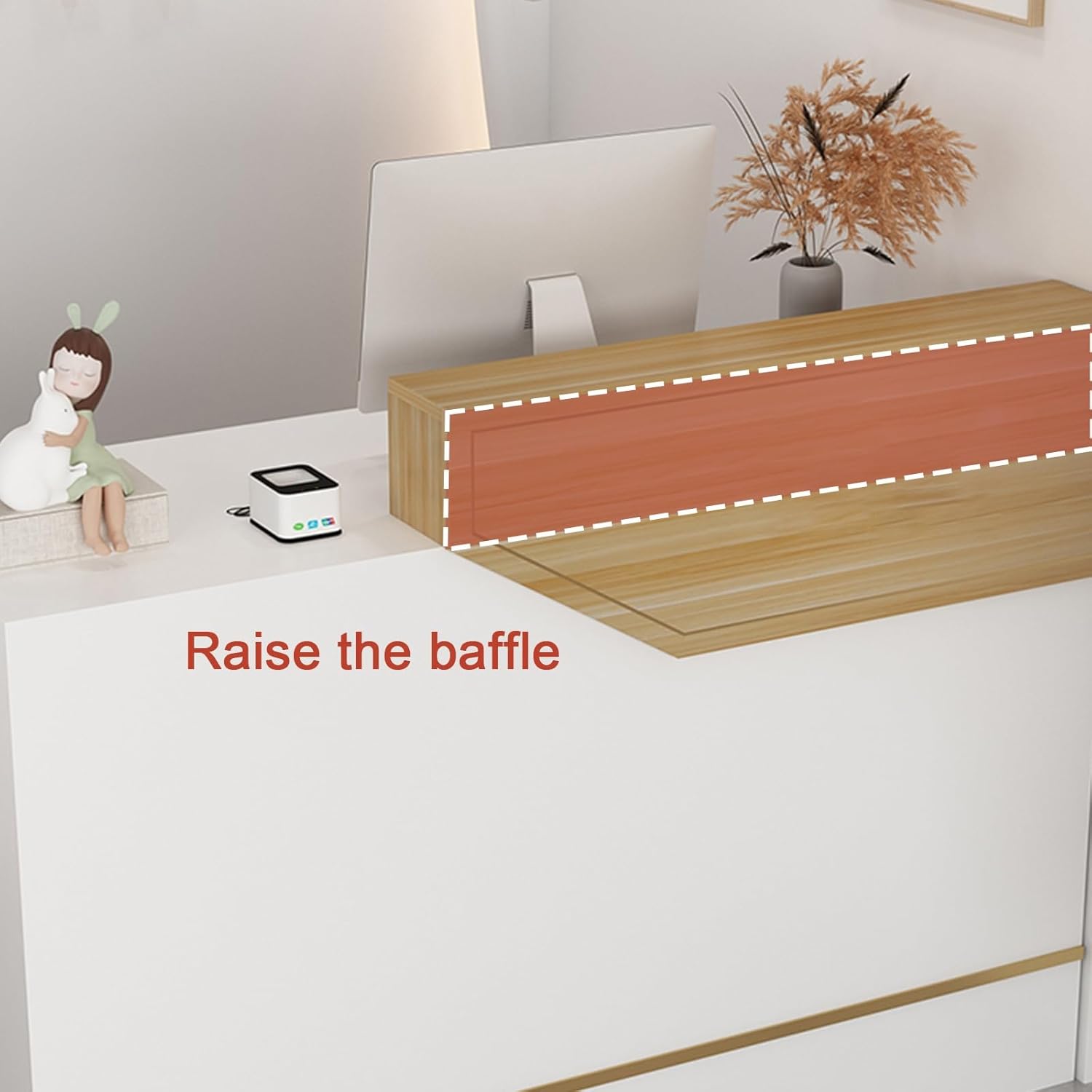 Reception Desk, Desk Reception with Lockable Drawer and Keyboard Tray, Double Layer Counter Table, Front Counter for Salon Lobby Checkout Officee(Red,100cm)