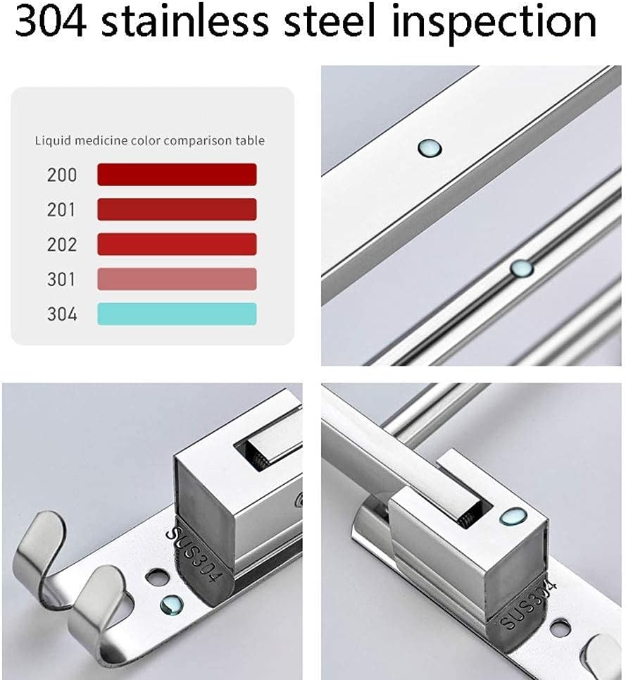 Towel Rack Holder Bathroom Single Layer 304 Stainless Steel Wall Mount 90 Folding Towel Rail with Hooks Storage Shelf with 3 Towel Bar 40CM (Size : 60CM)