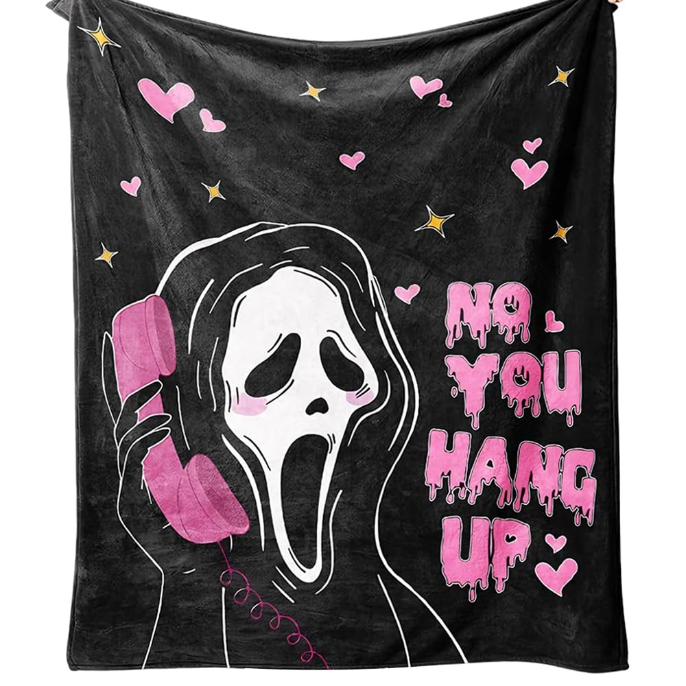 Agarte No You Hang Up Ghost Scary Face Blanket, 50 x 60In Flannel Blanket, Halloween Horror Movie Blanket, Spooky Ghost Throw Blanket, Ghostface for Bed, Couch, Living Room Decor