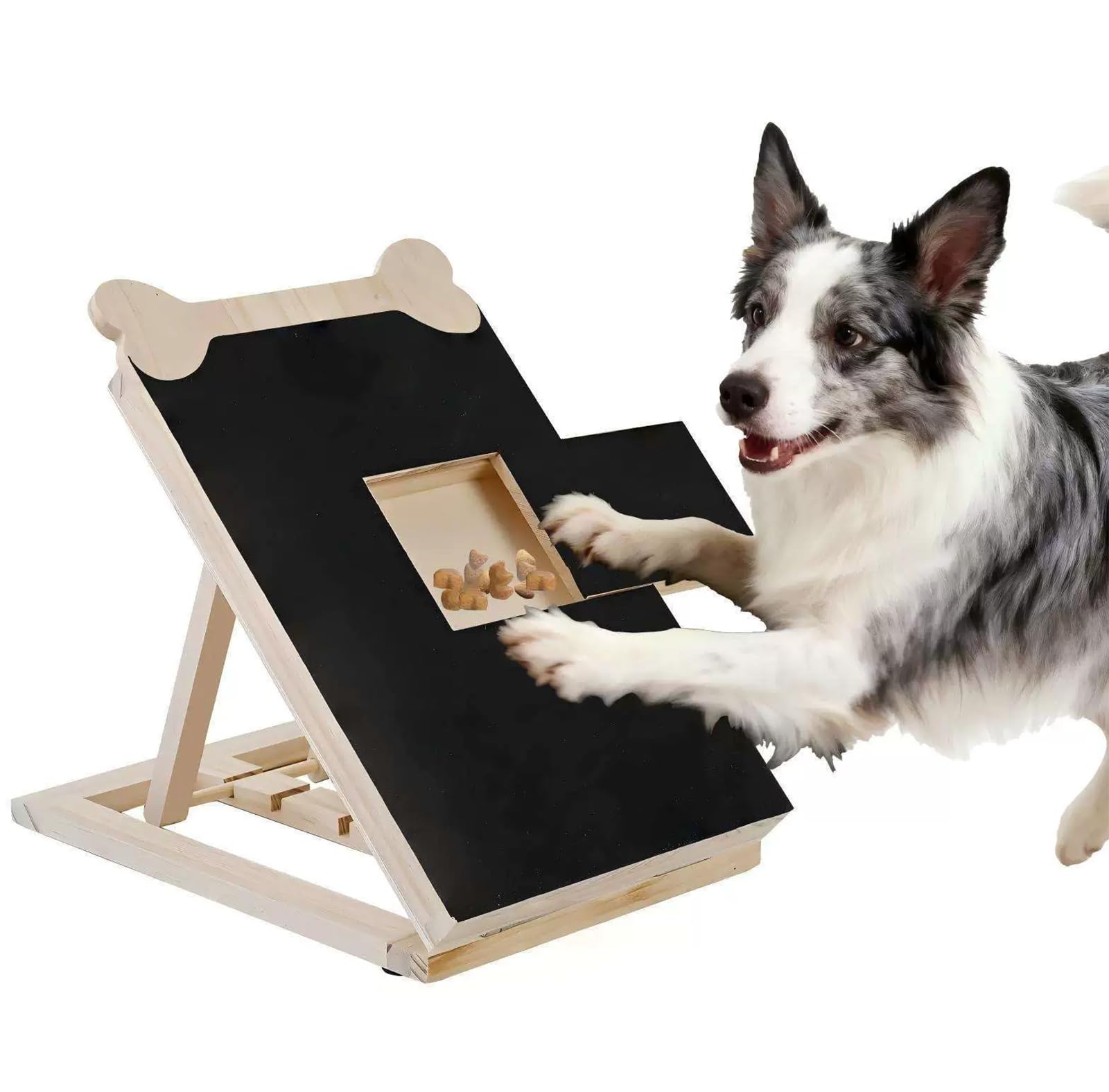 FXNFXLA Dog Nail Scratcher Board with Treat Box, Wooden Dog Scratch Board for Nails, Nail Filing Board with Adjustable Bracket, for Dogs of All Breeds