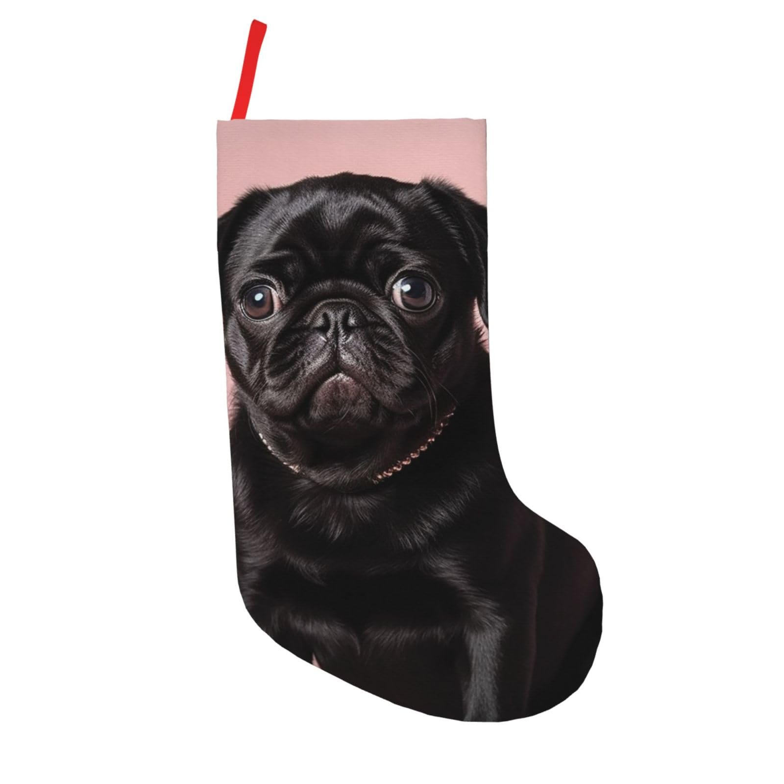 Lzqpoeas Black Cute Pug Christmas Stockings Large Xmas Stockings 18 In Personalized Xmas Hanging Stocking Christmas Decorations For Holiday Party Family Decor