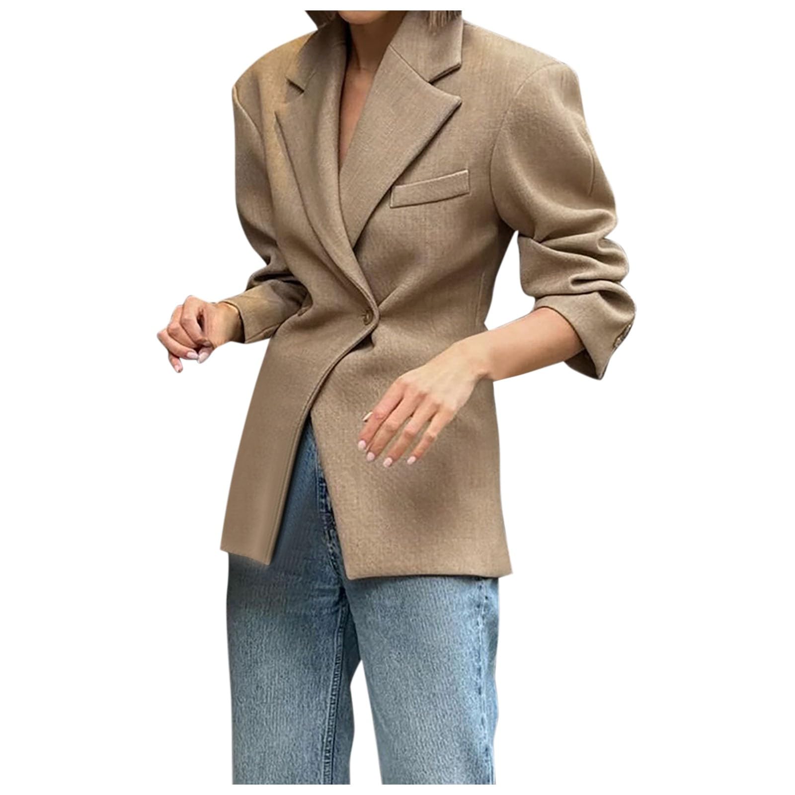 Genérico Blazer Mujer Elegante Ligero, Americana Profesional de Color Liso con Solapa, Chaqueta de Traje Femenina para Oficina, Negocios y Reuniones
