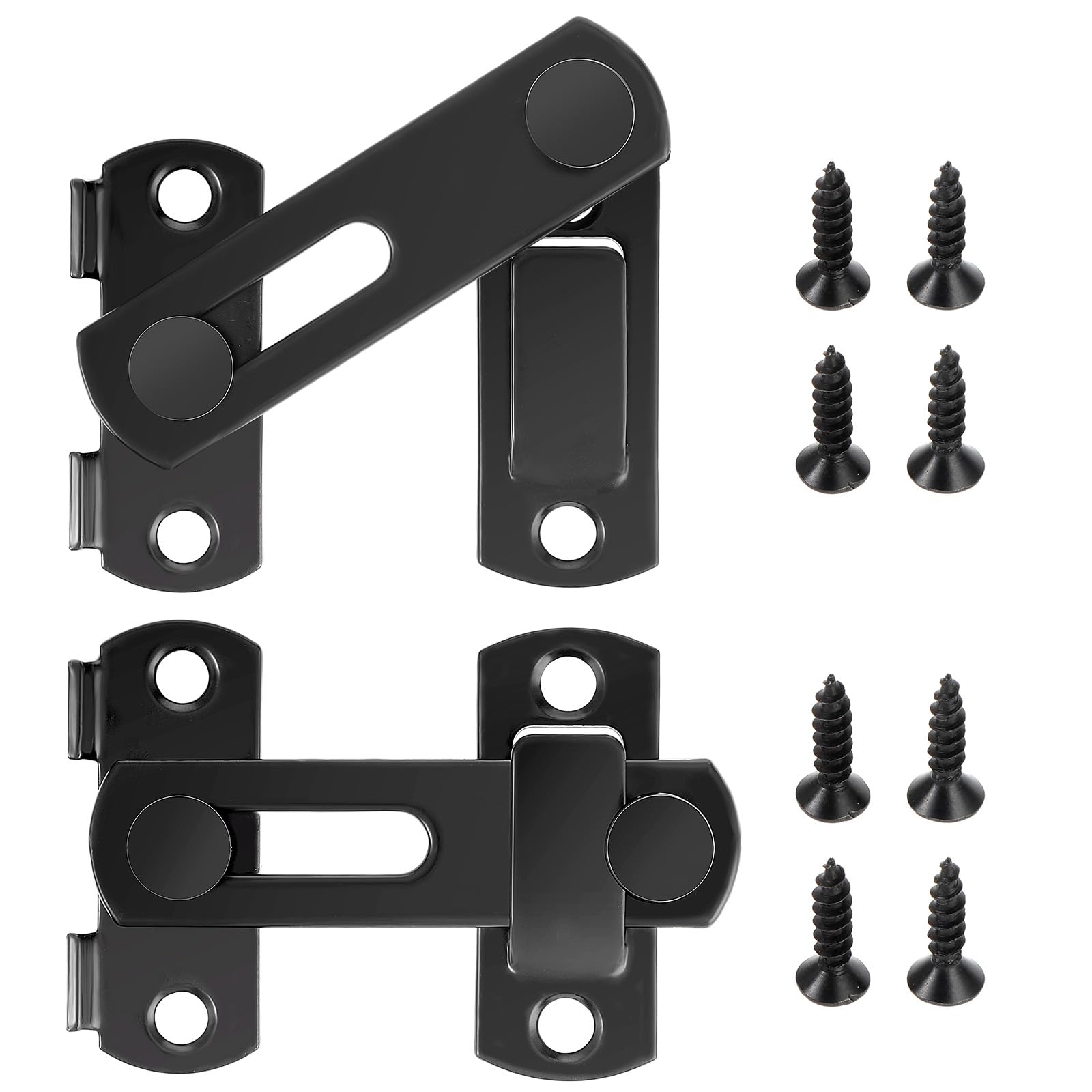 Sliding 2 Pcs Barn Door Lock, Stainless Steel Latch Lock Gate Bolt Latch with Screws Black Door Bolts Flip Door Lock Bolts for Gates Garden Bathroom Outdoor Garage Window Sliding Door