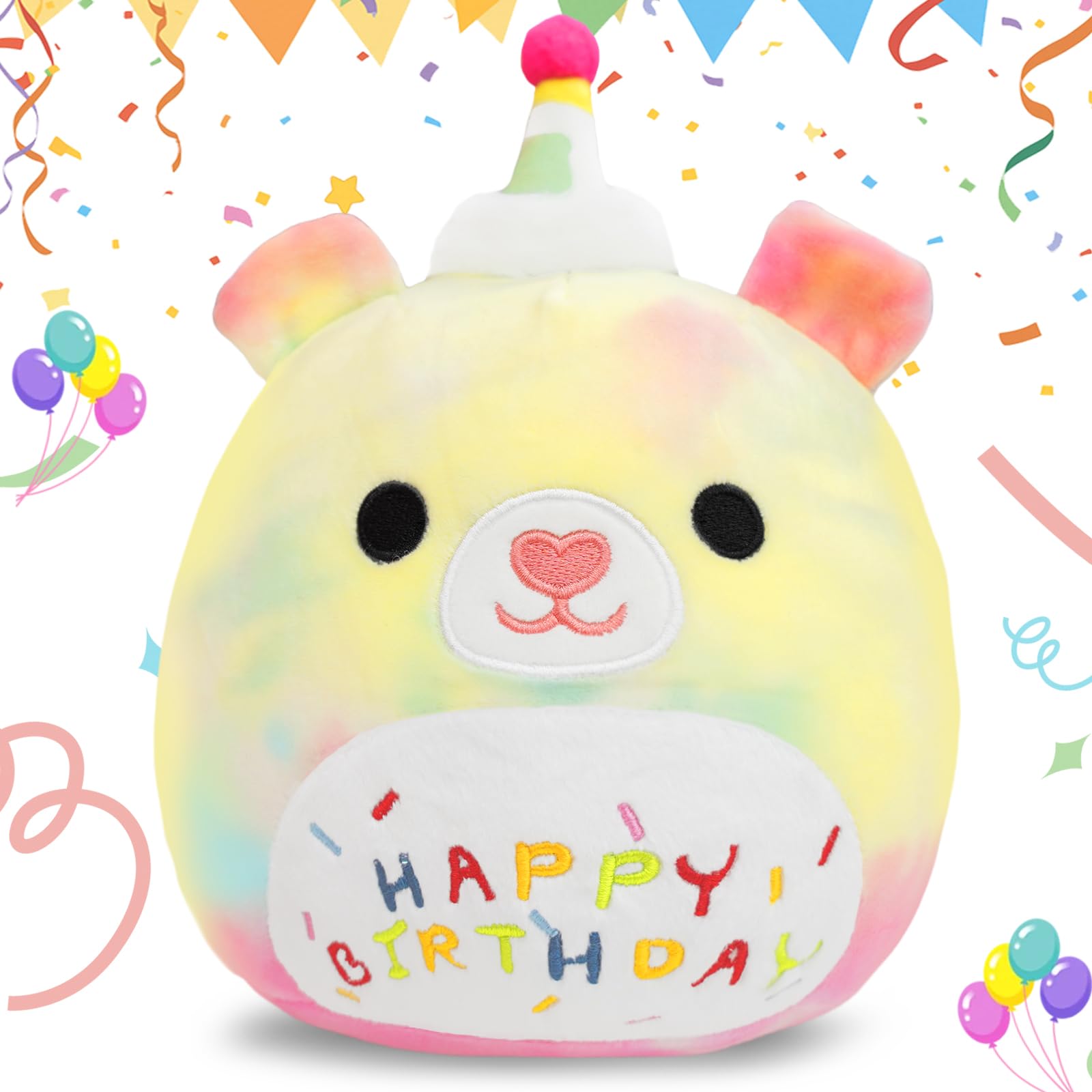 AMFUN Happy Birthday Plüschtier, Regenbogenhund Kuscheltier, Cartoon Plüschkissen, Plüschtier Geburtstagsgeschenk