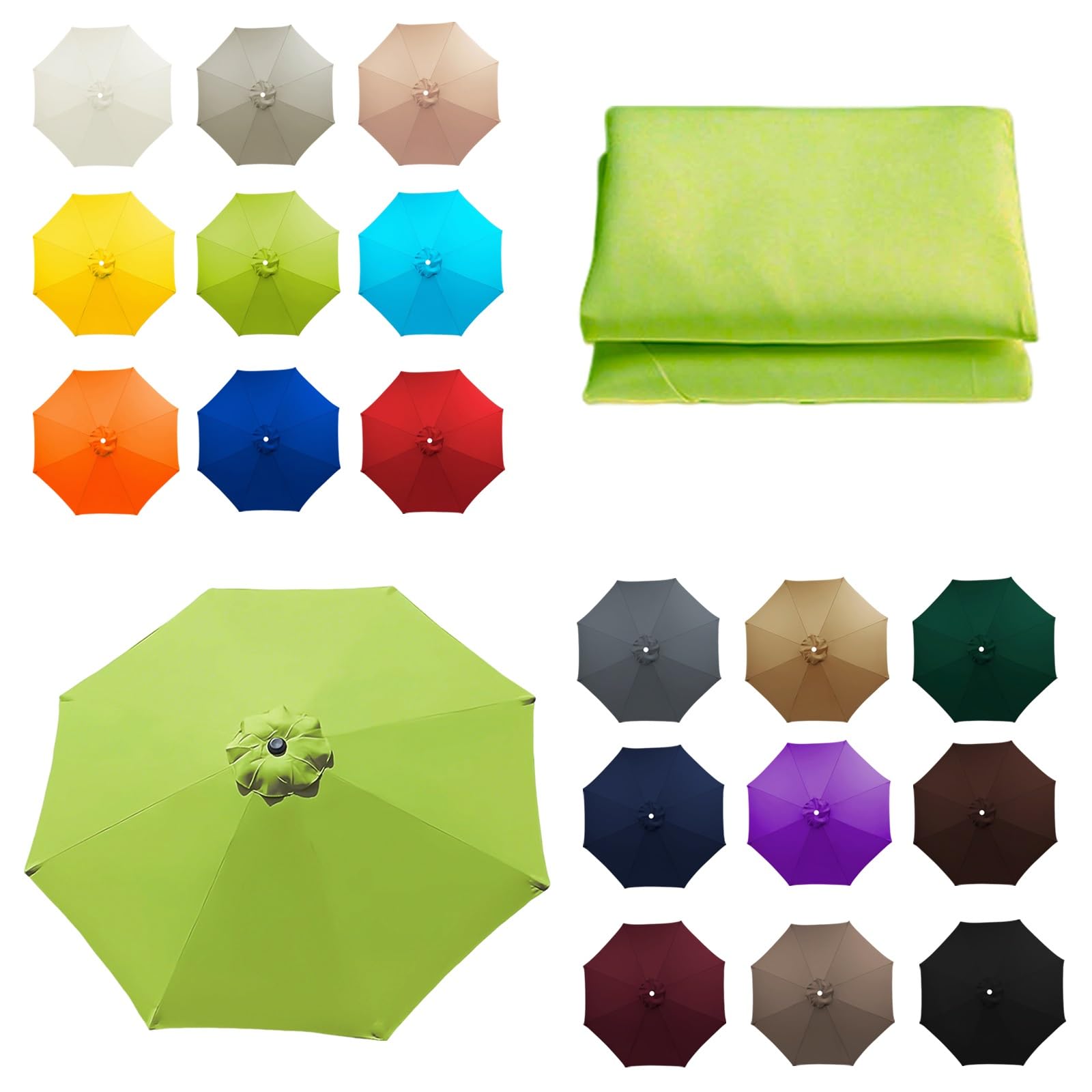 ALDNMBR 6&8 Rib Patio Garden Umbrella Replacement Canopy 6.5ft-11.5ft Elastic Polyester Reinforced Corner Top Vent Wind Stable Budget Washable Outdoor Grass green 7.5FT/2.30M-8Ribs