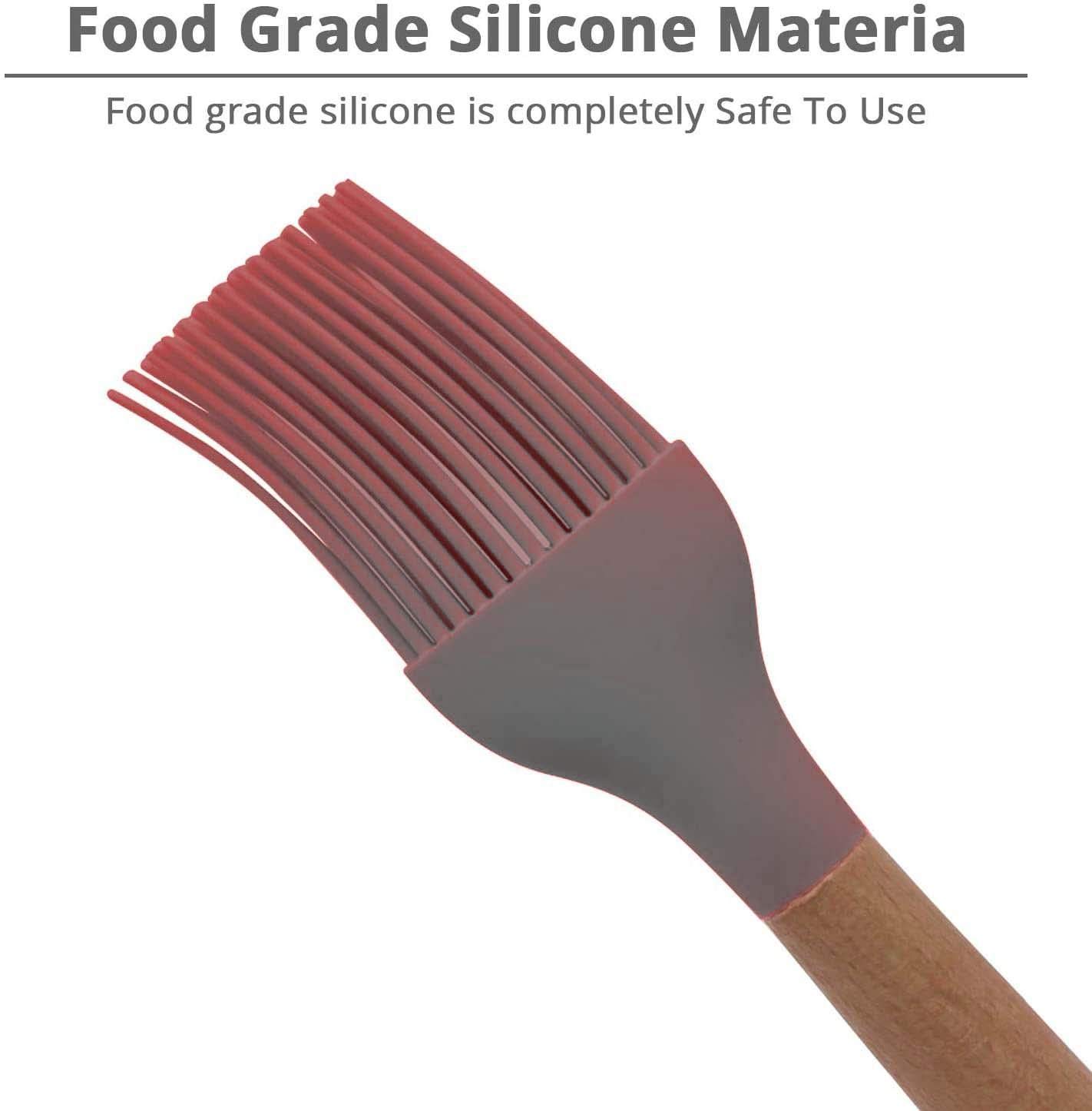 P-Plus International Silicon Basting Brush, Wooden Handle Heat Resistant Pastry Brushes, Spread Oil Butter Sauce Marinades for BBQ Grill Barbecue (Grey, Pack of 2) - Image 3 thumbnail