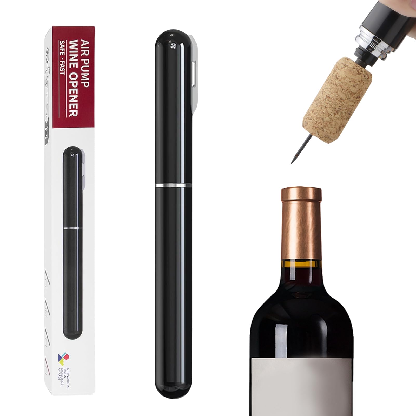 Apribottiglie a Pressione d'aria 2 in 1 con Tagliacapsule, Apribottiglie di Vino, Cavatappi Portatile da Viaggio, Apertura Rapida per Gli Amanti del Vino, Feste, Matrimoni, Campeggio