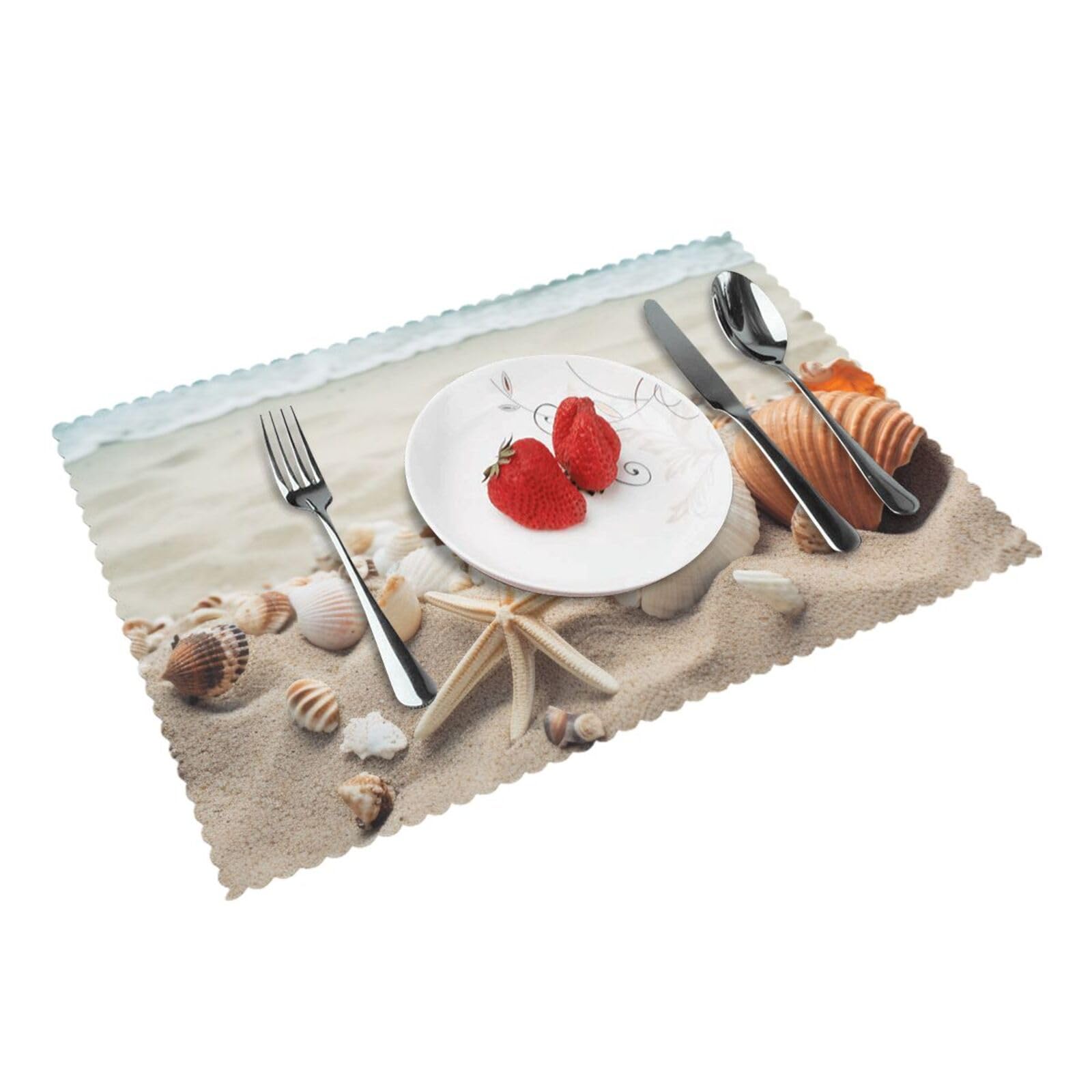 Seashells Sand Printed Placemat Heat Resistant Place Mats Set of 4 PCS Washable Kitchen Table Mats, 12x18 Inch