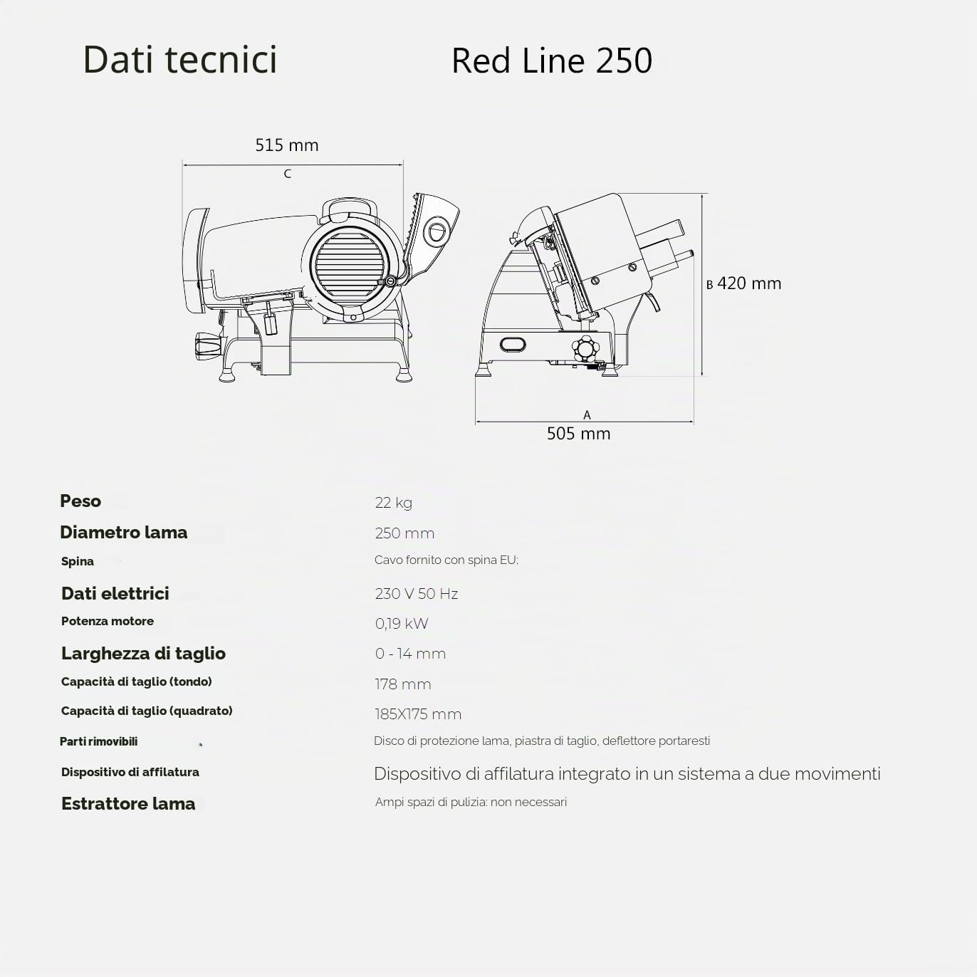Berkel Red Line 250 mm, macchina da taglio professionale, nero, affettatrice e tagliere in legno di vino, RL 250-SCHWARZ-FHB