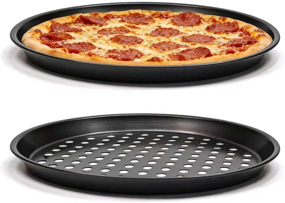2Pcs Crispy Carbon Steel Pizza Pans, Non-Stick, 9.45", Oven Safe | Crispy Crust,Heavy-Duty,Easy Release,2-Pack Value