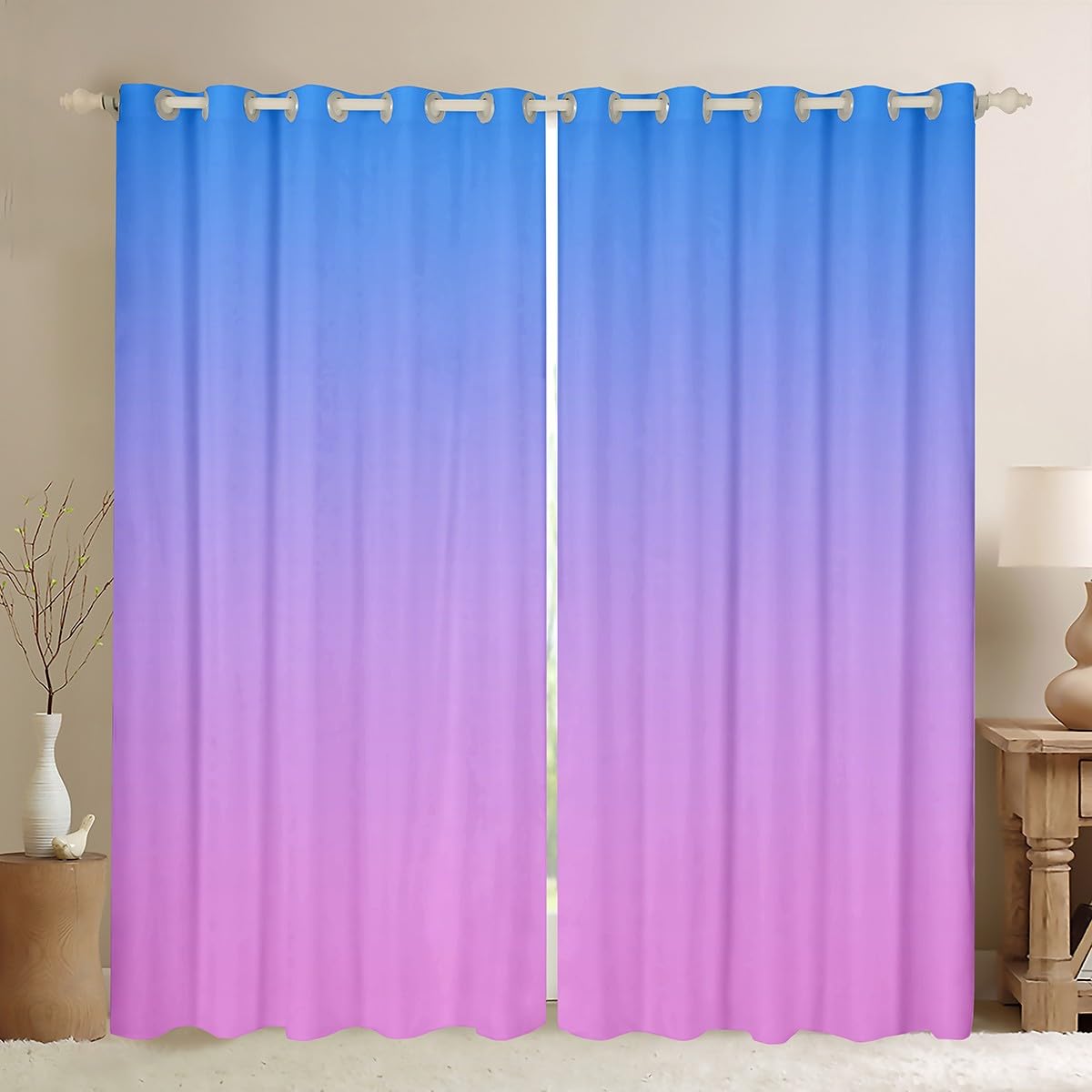 Homemissing Boys Multicolored 13223 Ombre Blackout Curtains(30%-50%) Pink Window Curtains For Kids Rainbow Window Dreapes Blue Pink Ombre Window Treatments W52*L63