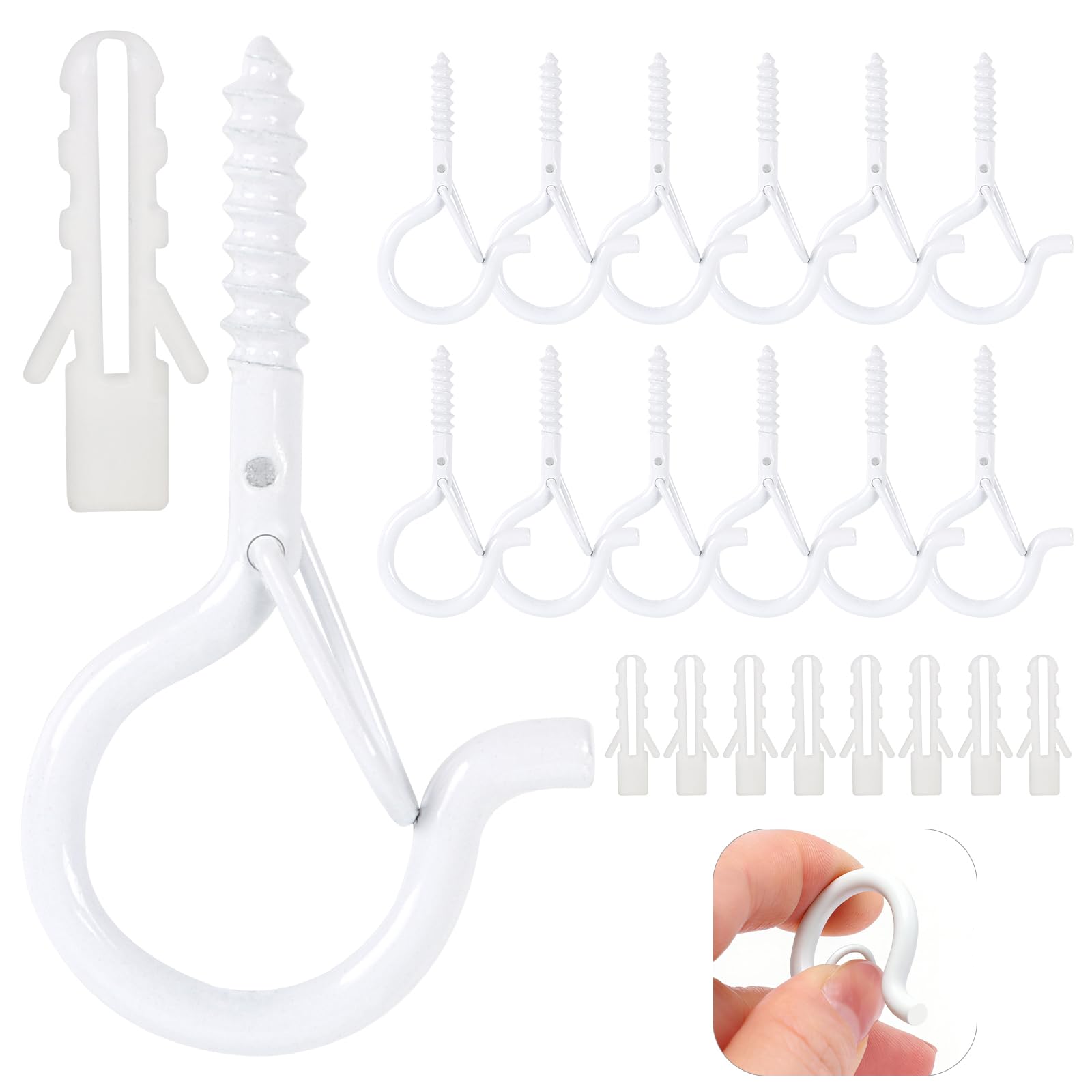 lohey 12 Pack Screw in Hooks, Q Hanger Wall Ceiling Hooks for Outdoor Christmas String Light, Birdcage, Feeders, Christmas Decor, White
