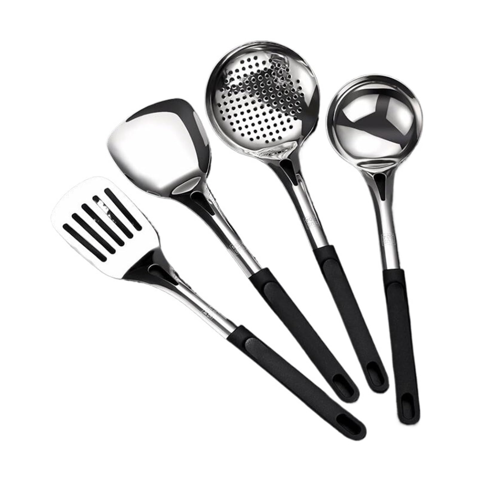 MYUYEE Cooking Spatulas Spoons 4 Pieces Sets 304 Stainless Steel Cooking Utensils Draining Spoons