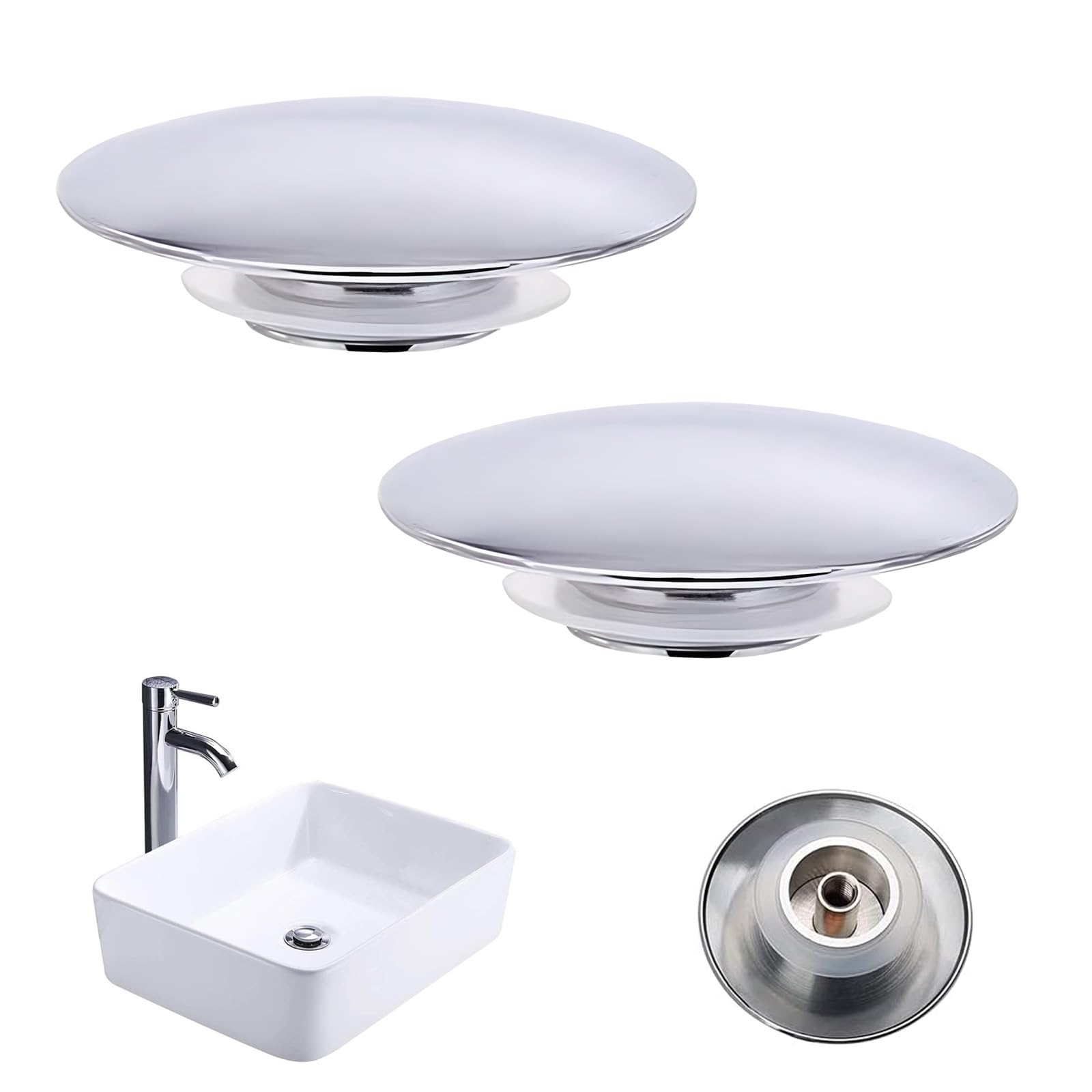 2PCS Bathroom Sink Push Button Replacement Parts, 66mm Sink Push Button Click Clack Plug, Easy Pop Up Bathroom Sink Cap, Chrome Plug Button Replacement for Most Bathroom Vanities, Sinks and Bathtubs