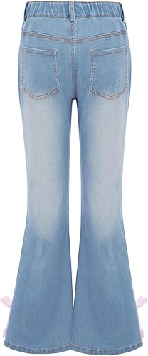 Kids Girls Bell Bottom Jeans Lace Up Bow Side Y2k Flare Leg Denim Pants Casual Denim Trousers with Pocket(Light Blue,10 Years)