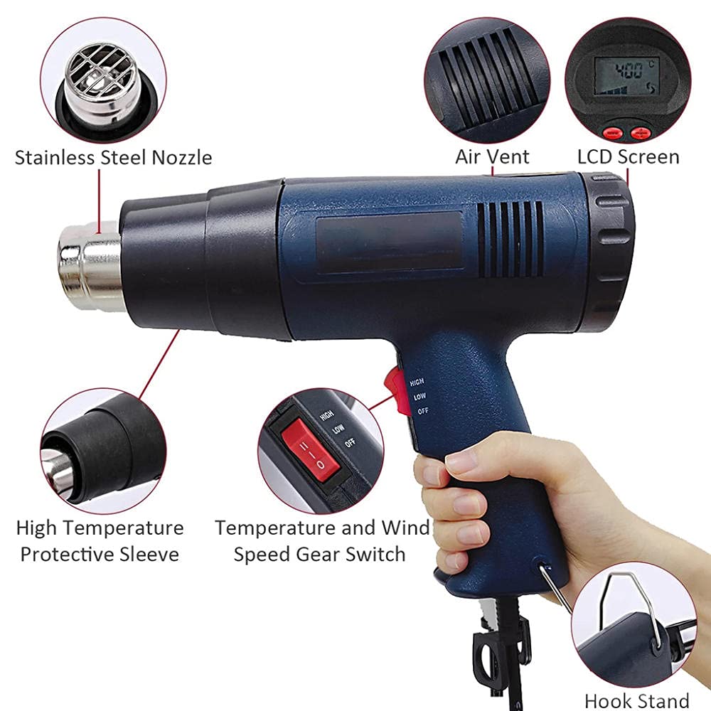 Décapeur Thermique, Pistolet à Air Chaud 1800W Professionnel Pour Décaper la Peinture, Contrôle de Précision de la température, 7 buses pour enlever la peinture/plier les tuyaux/rétrécir PVC