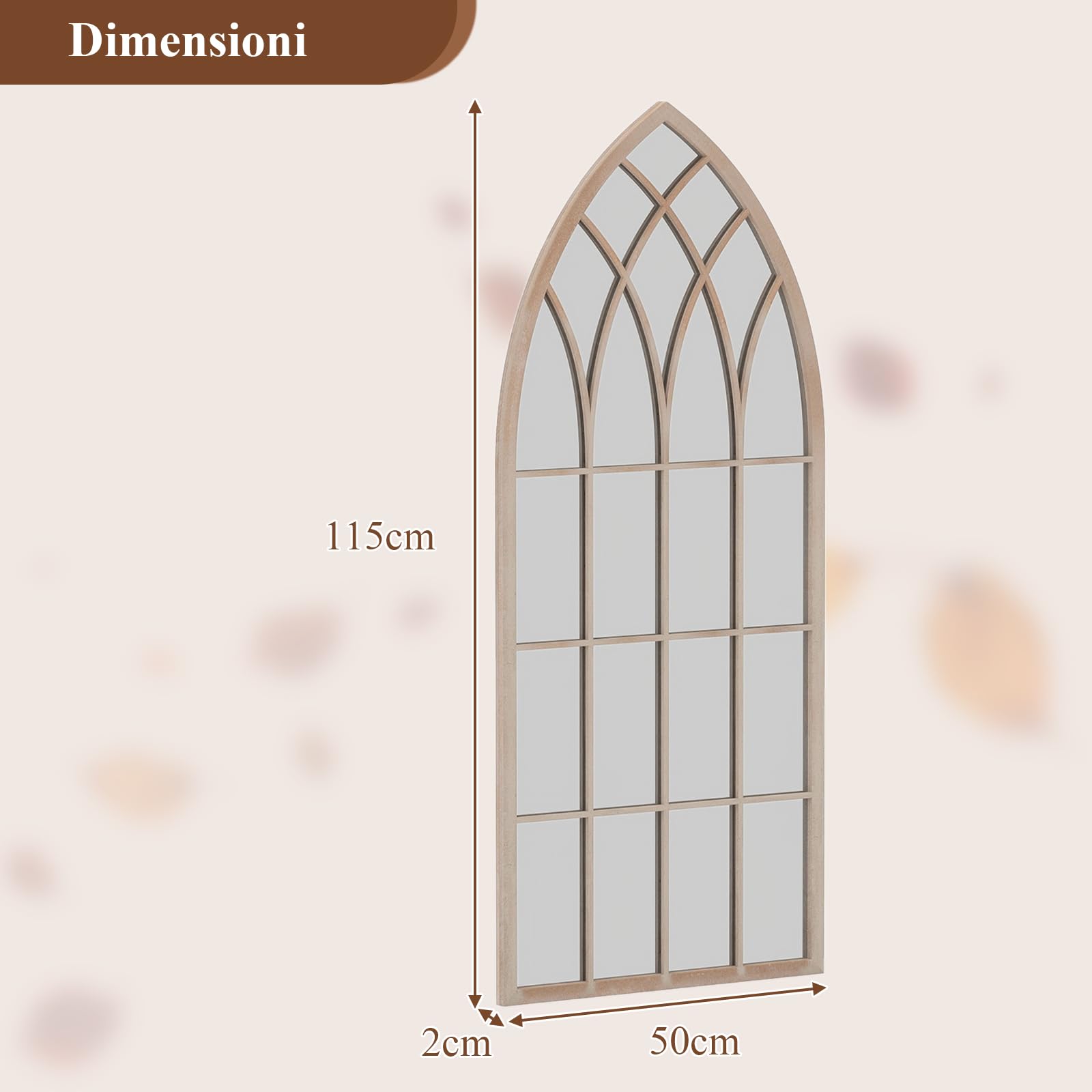 COSTWAY Specchio da Parete, Specchio a Finestra in Stile Rustico con Cornice Metallica, Specchio Decorativo Antideflagrante per Soggiorno Ingresso Camino, 115 x 50 cm