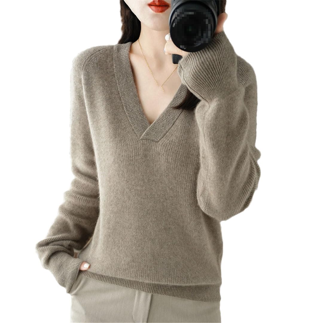 Vogrtcc Suéter De Lana para Mujer, Jersey con Cuello En V, Jersey De Punto Suelto Grueso, Top
