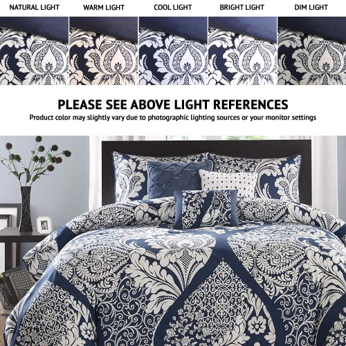 Madison Park Vienna Sateen Cotton Comforter Set, Breathable, Soft Cover, Trendy, All Season Down Alternative Cozy Bedding with Matching Shams, Queen, Indigo 7 Piece - Image 3