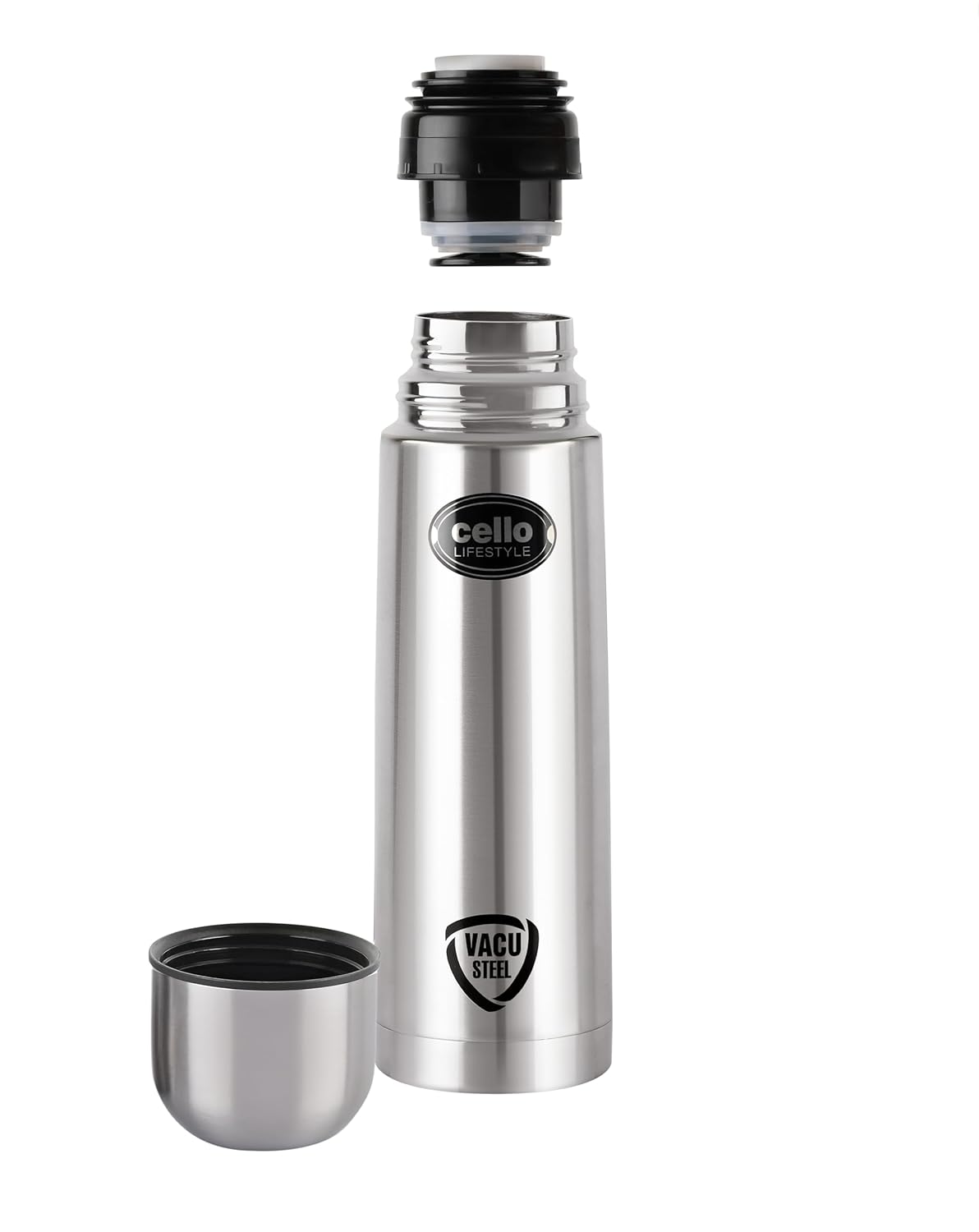 Cello Lifestyle Thermosteel Water Bottle, 500ml, Silver | 24 Hours Hot and Cold | Flask for Tea Coffee | Leak Proof & Push-Down Lid | Ideal for Office, Gym, Home, Kitchen, Trekking, Travel Cello Lifestyle Thermosteel Water Bottle, 500ml, Silver | 24 Hours Hot and Cold | Flask for Tea Coffee | Leak Proof & Push-Down Lid | Ideal for Office, Gym, Home, Kitchen, Trekking, Travel