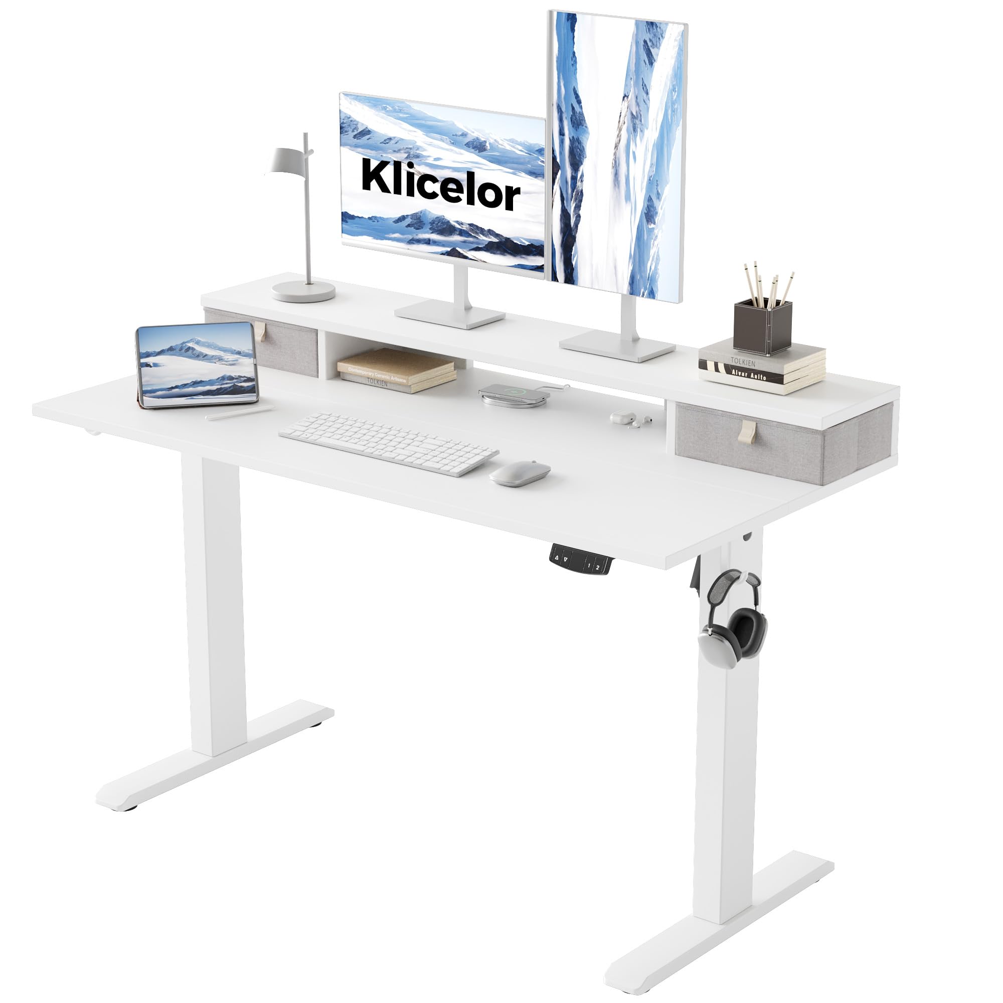 Klicelor 48 Inch Electric Standing Desk with Drawers Adjustable Height Small Sit Stand Desk for Home Office Compact