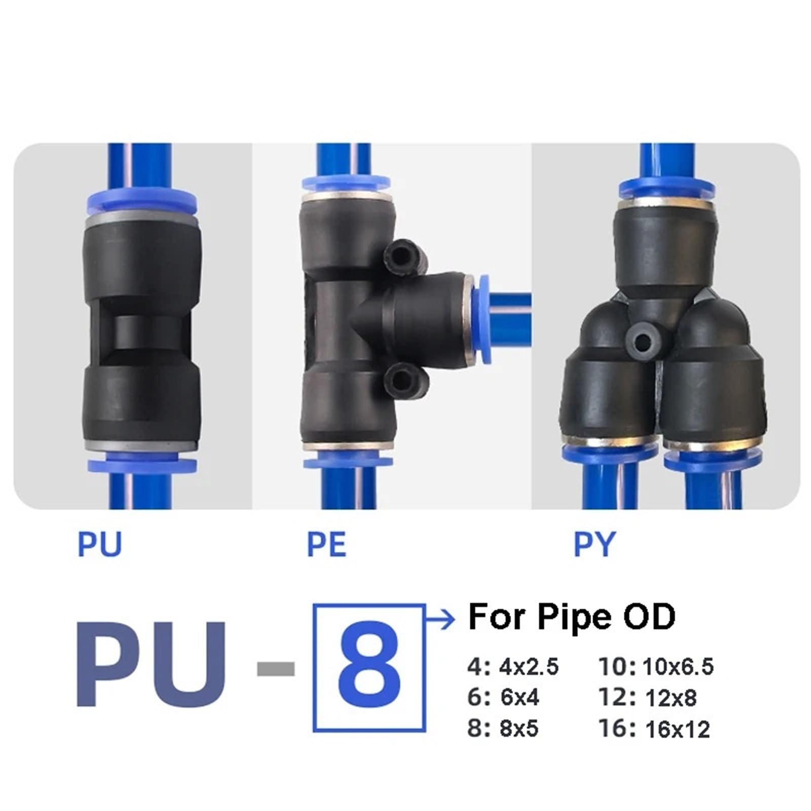 Conector de Tubo de Conector neumático, Manguera de Agua de liberación de Tubo, Conectores de PU de plástico de 4/6/8/10/12/14mm, 1 Uds.(PU-10PCS,10mm)