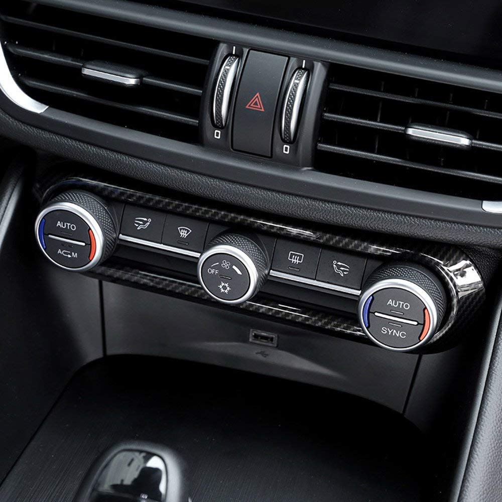 YIWANG Fibra di Carbonio Stile ABS Cromato Auto Interni Centro Aria Condizionata Regolazione Telaio Trim 1pc Per Giulia Stelvio 2016-2020 Accessori Auto (Fibra di Carbone)
