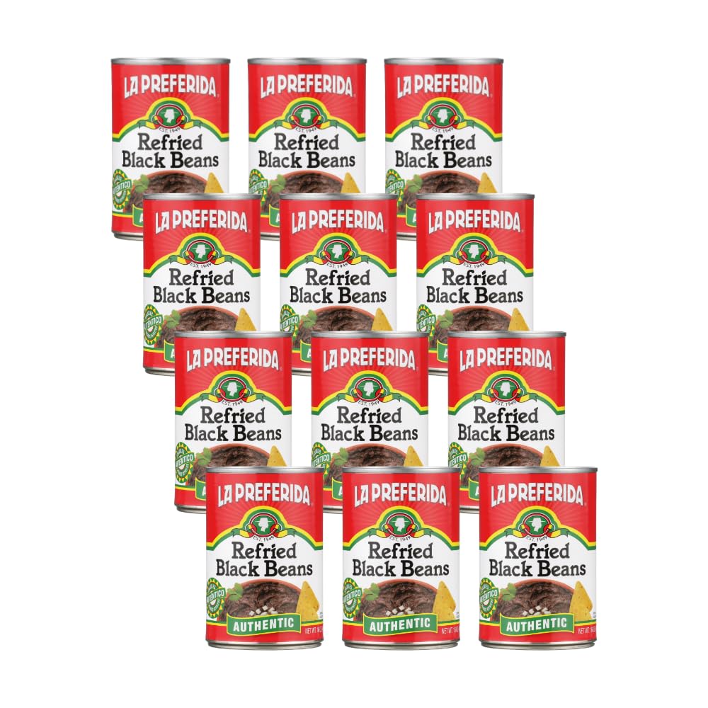 La Preferida Refried Black Beans, Creamy, Classic Mexican Side Dish, Ready-to-Eat 16oz. (Pack of 12)