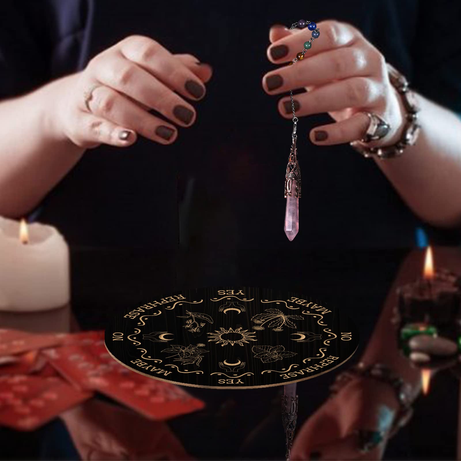 ANAHDMAKER 7.8 Tavola Del Pendolo Della Strega, Planchette per Rabdomanzia In Legno con Pendoli Rabdomanzia In Cristallo di Quarzo Rosa Strumenti di Divinazione per Stregoneria - Lotus Buddha