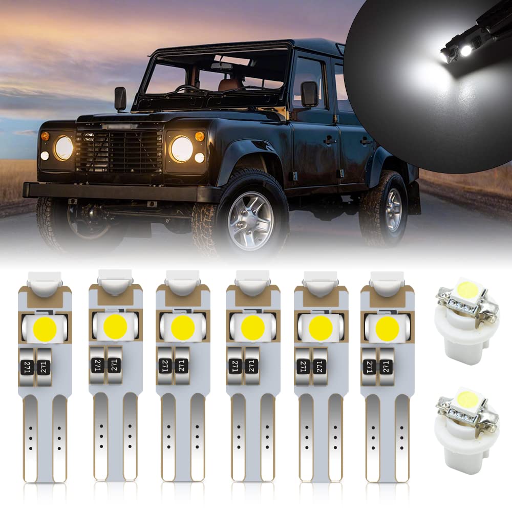NSLUMOWhite LED Dashboard Instrument Gauge Cluster Light Bulb Kit for 1998-2007 Land Rover Defender Td5 Speedometer Oil Water Temperature Heater Slider Panel LED Bulbs(8Pcs)