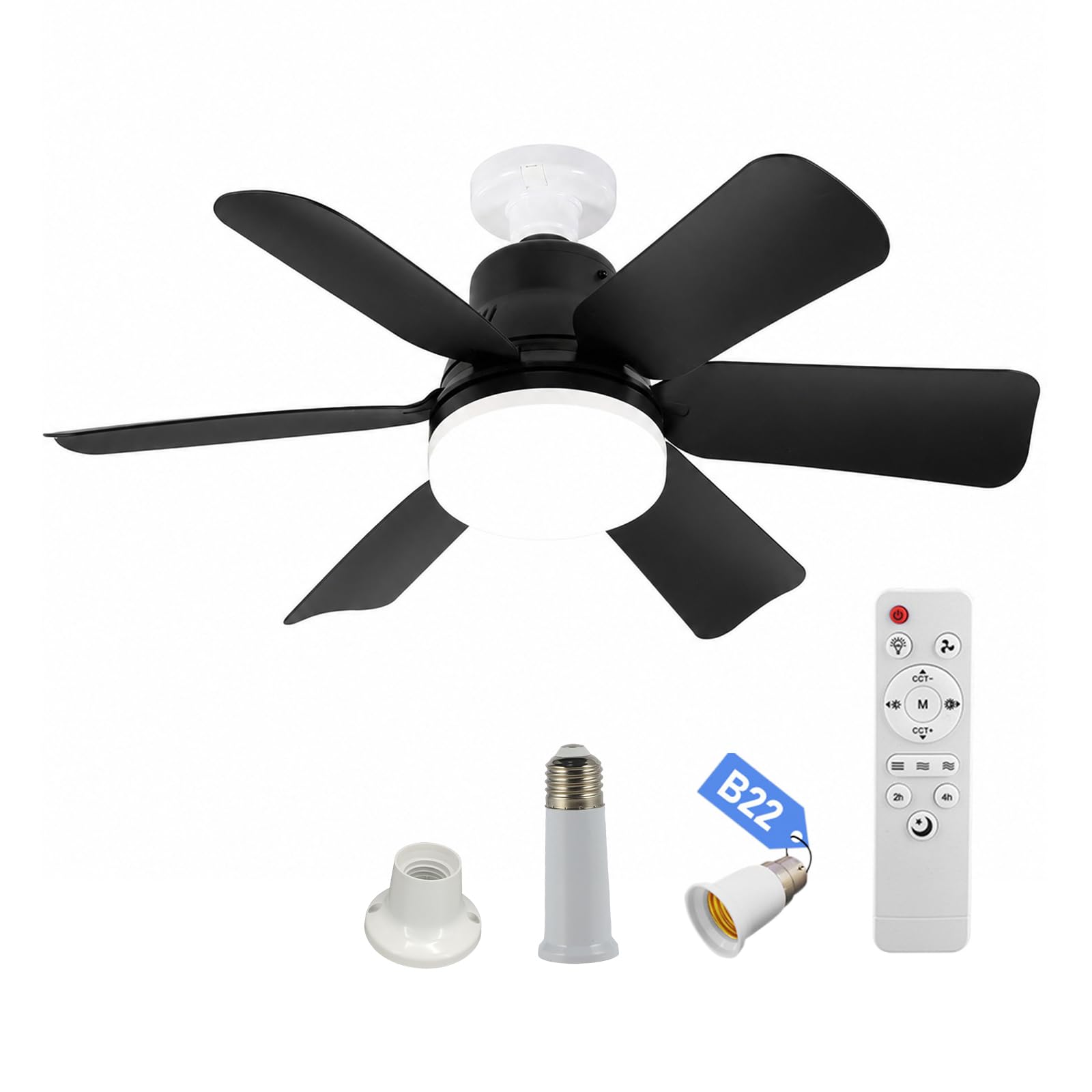 AVZYARDY Ceiling Fan with Lights and Remote, Fits E27/B22 Socket, 30W LED Ceiling Fans Lights Dimmable, 3 Speeds, 1H/2H/4H Timer, 260V Detachable Fan Blades Lamp for Bedroom, Living Room