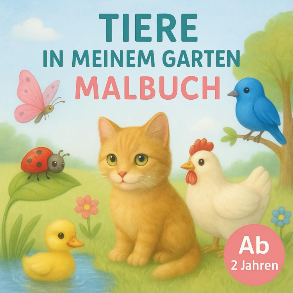 Tiere in meinem Garten Malbuch: Ab 2 Jahren mit 50 niedlichen Ausmalbildern - Freundliche Tiermotive für kleine Kinderhände zum Entdecken, Staunen und Ausmalen