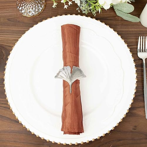 Miniatura 8 de Efavormart - Paquete de 5 servilletas de tafetán arrugado de acordeón de terracota, brillo metálico impecable, perfectas para ceremonias de boda,