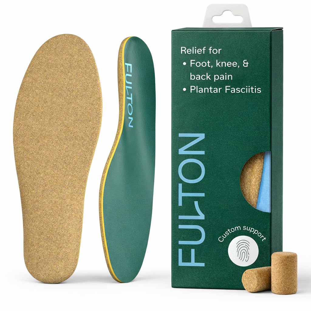 Fulton Custom Molding Cork Shoe Inserts for Men/Women - Pain Relief Orthotic Insoles for All Day Comfort w/Plantar Fasciitis Arch Support Inserts Flat Feet to High Arch (Women, 7.5-8)
